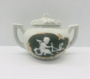 Vintage Schafer & Vater Germany Art Nouveau Teapot Cherub Birds Porcelain Bisque